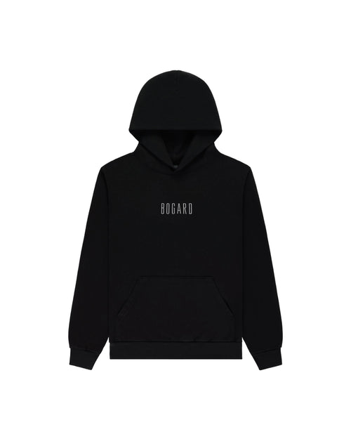 Black hoodie with 'BOGARD' logo on a white background